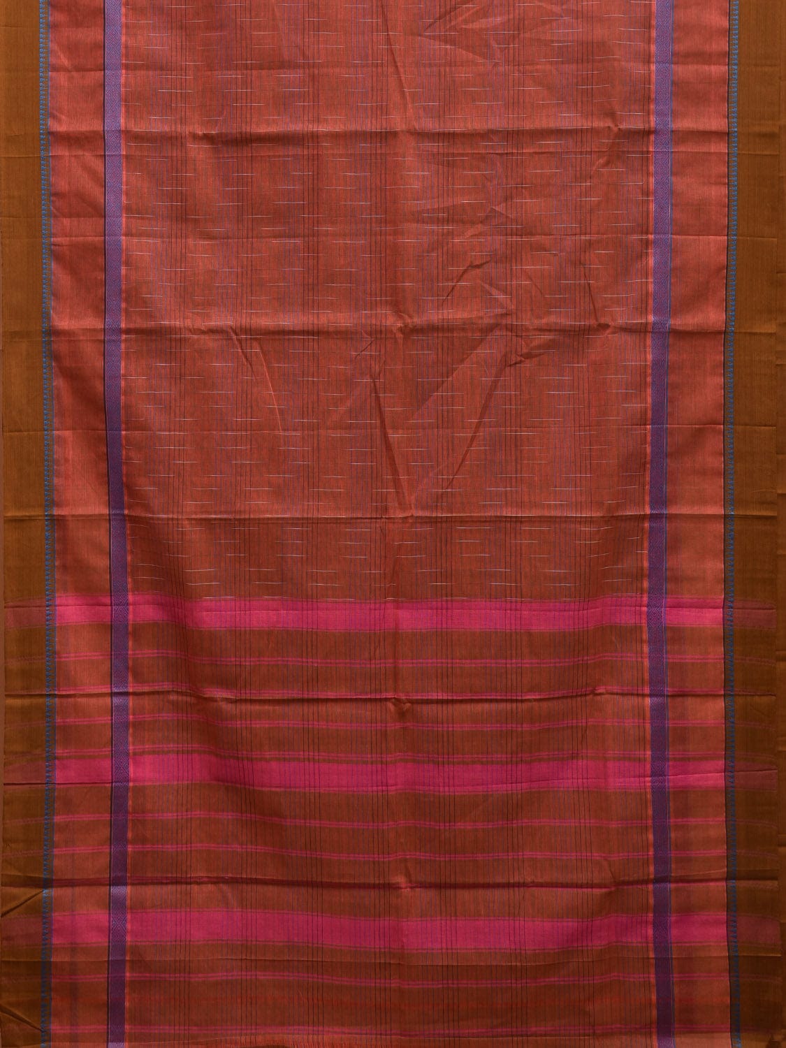 Rust Narayanpet Cotton Handloom Saree with Strips and Big Border Design No Blouse np0873