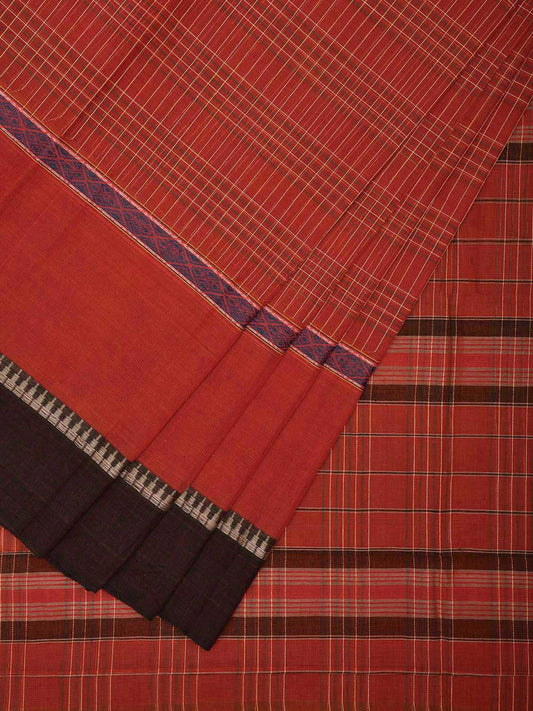 Rust Narayanpet Cotton Handloom Saree with Strips Design and Big Border No Blouse np1026
