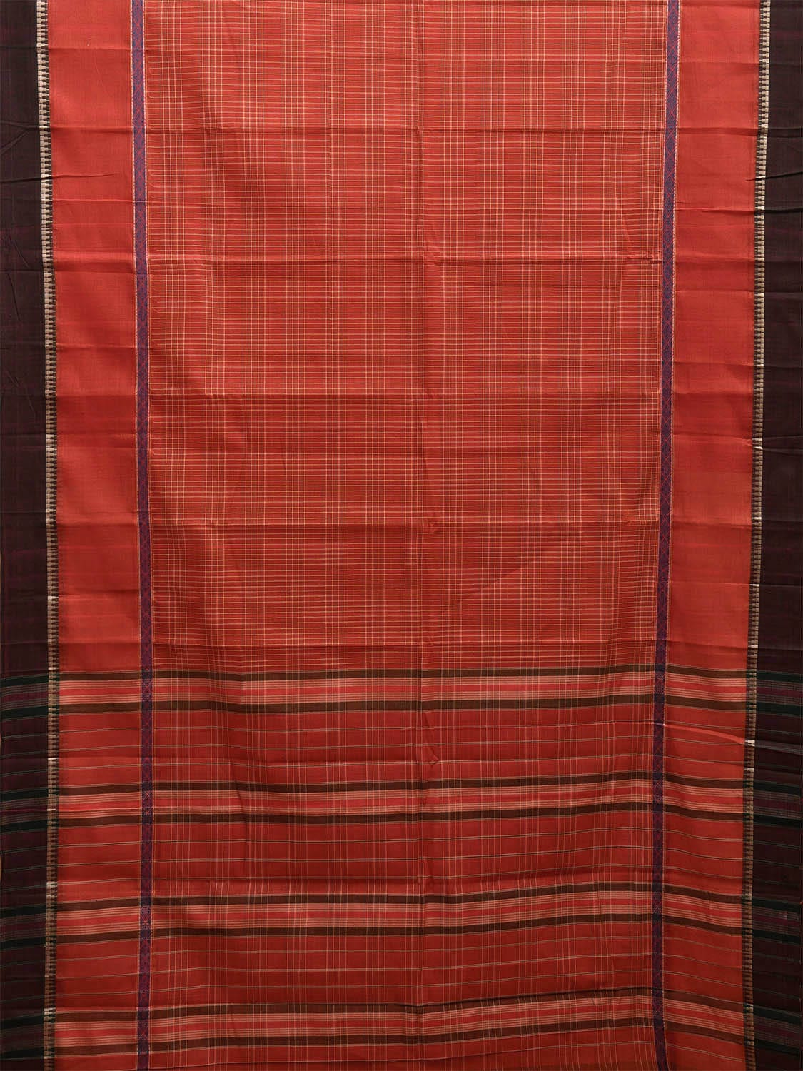 Rust Narayanpet Cotton Handloom Saree with Strips Design and Big Border No Blouse np1026