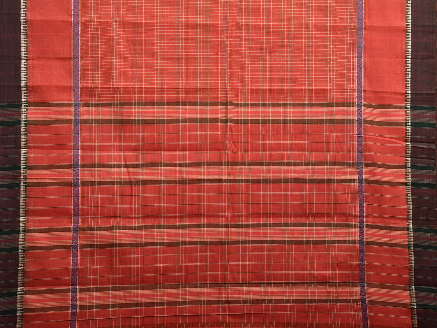 Rust Narayanpet Cotton Handloom Saree with Strips Design and Big Border No Blouse np1026