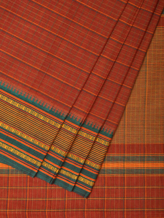 Rust Narayanpet Cotton Handloom Saree with Strips Design No Blouse np0796