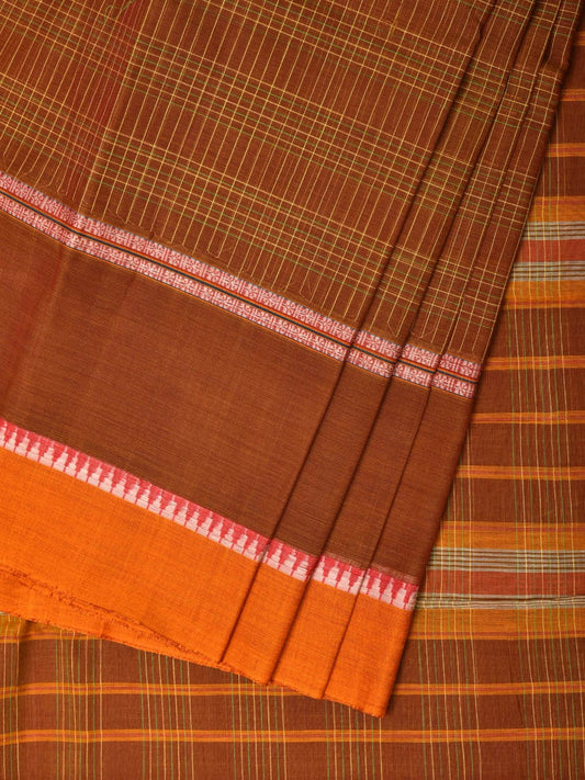 Rust Narayanpet Cotton Handloom Saree with Strips Design No Blouse np0814