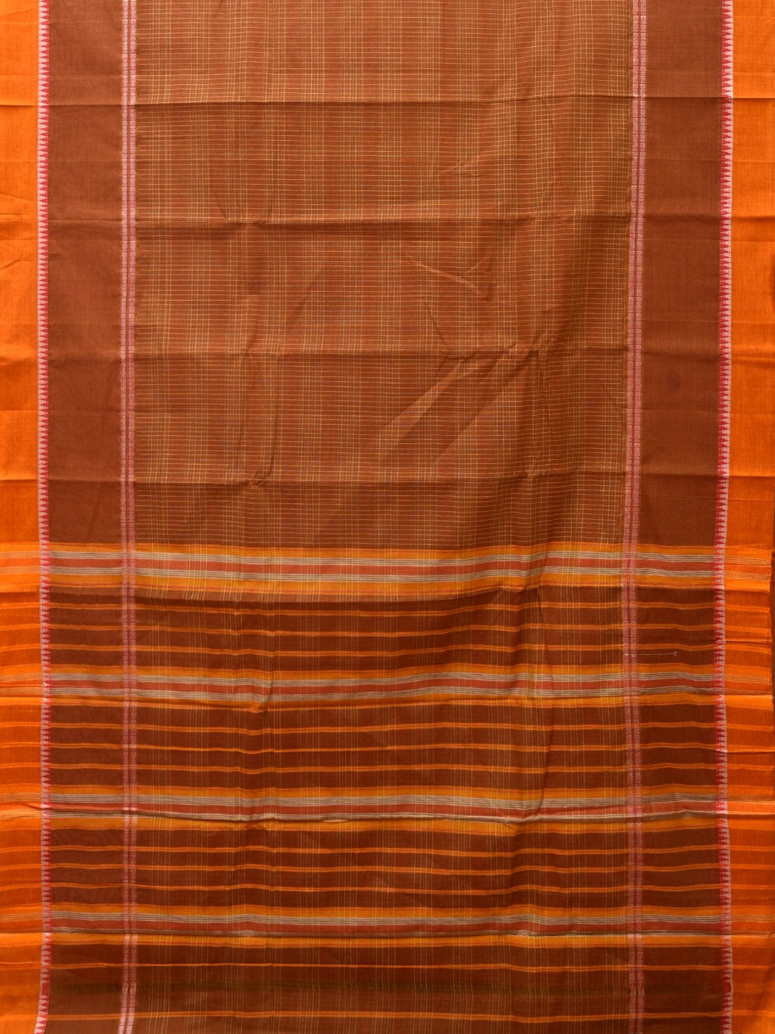 Rust Narayanpet Cotton Handloom Saree with Strips Design No Blouse np0814