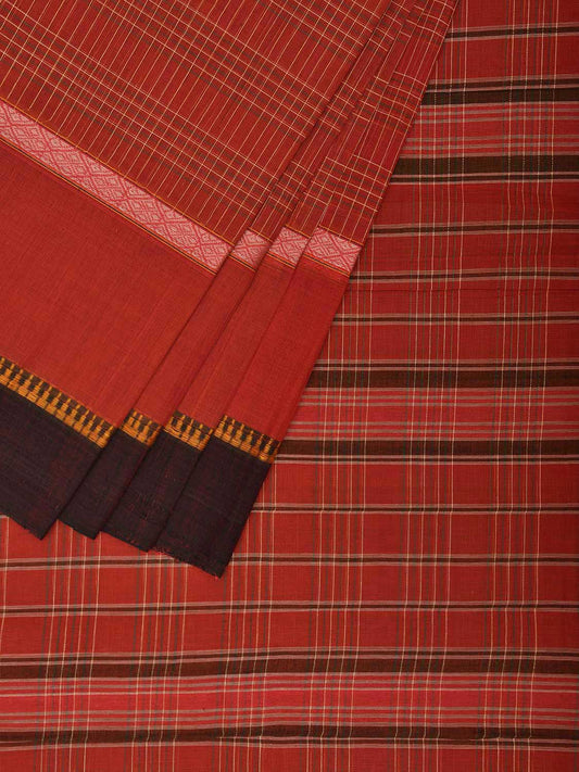 Rust Narayanpet Cotton Saree with Strips Design No Blouse np1079