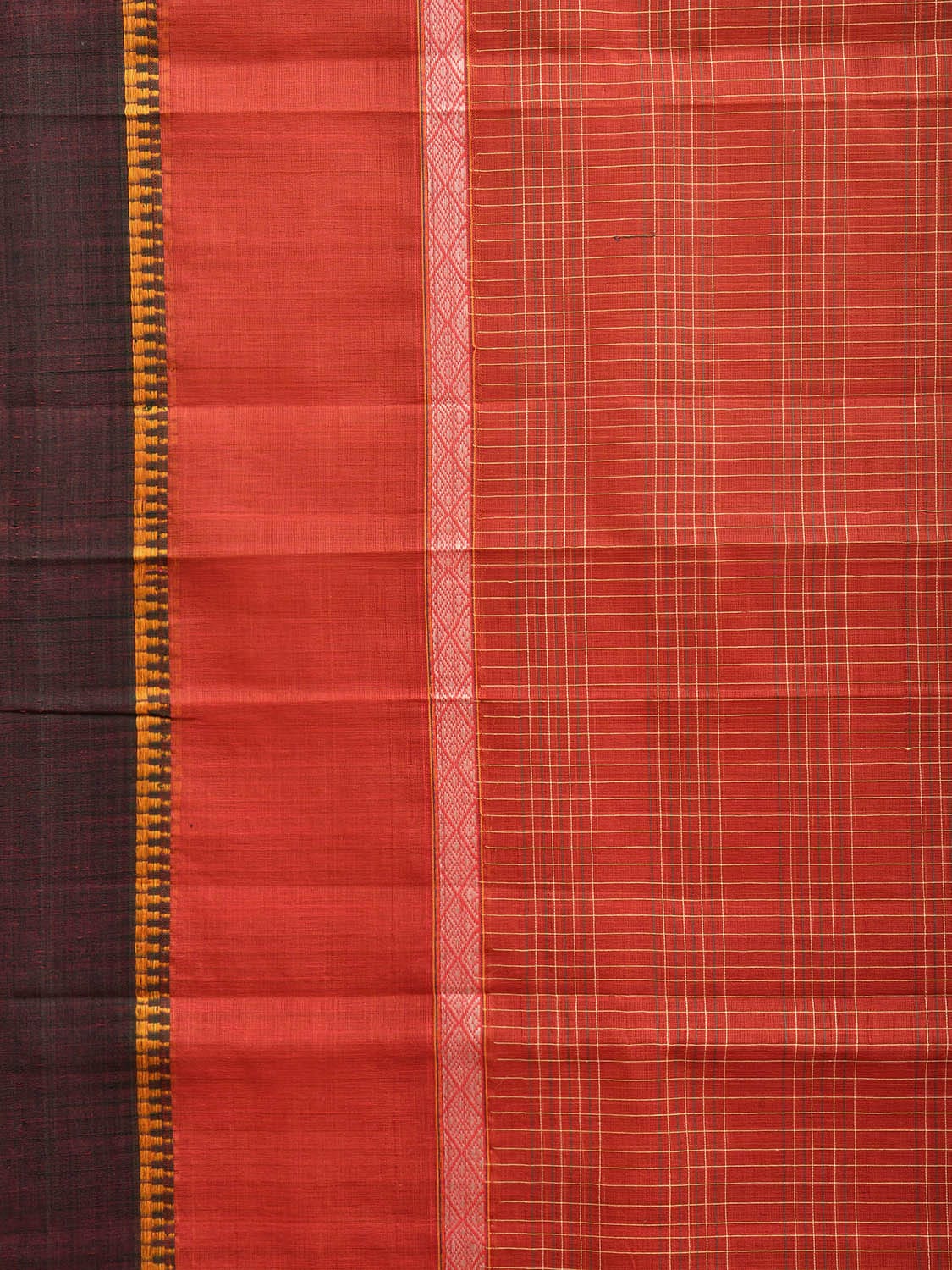 Rust Narayanpet Cotton Saree with Strips Design No Blouse np1079