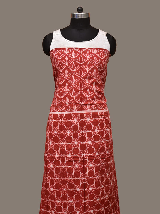 Rust Shibori Cotton Handloom Kurta Fabric with Dual Design 2.5mts f0213