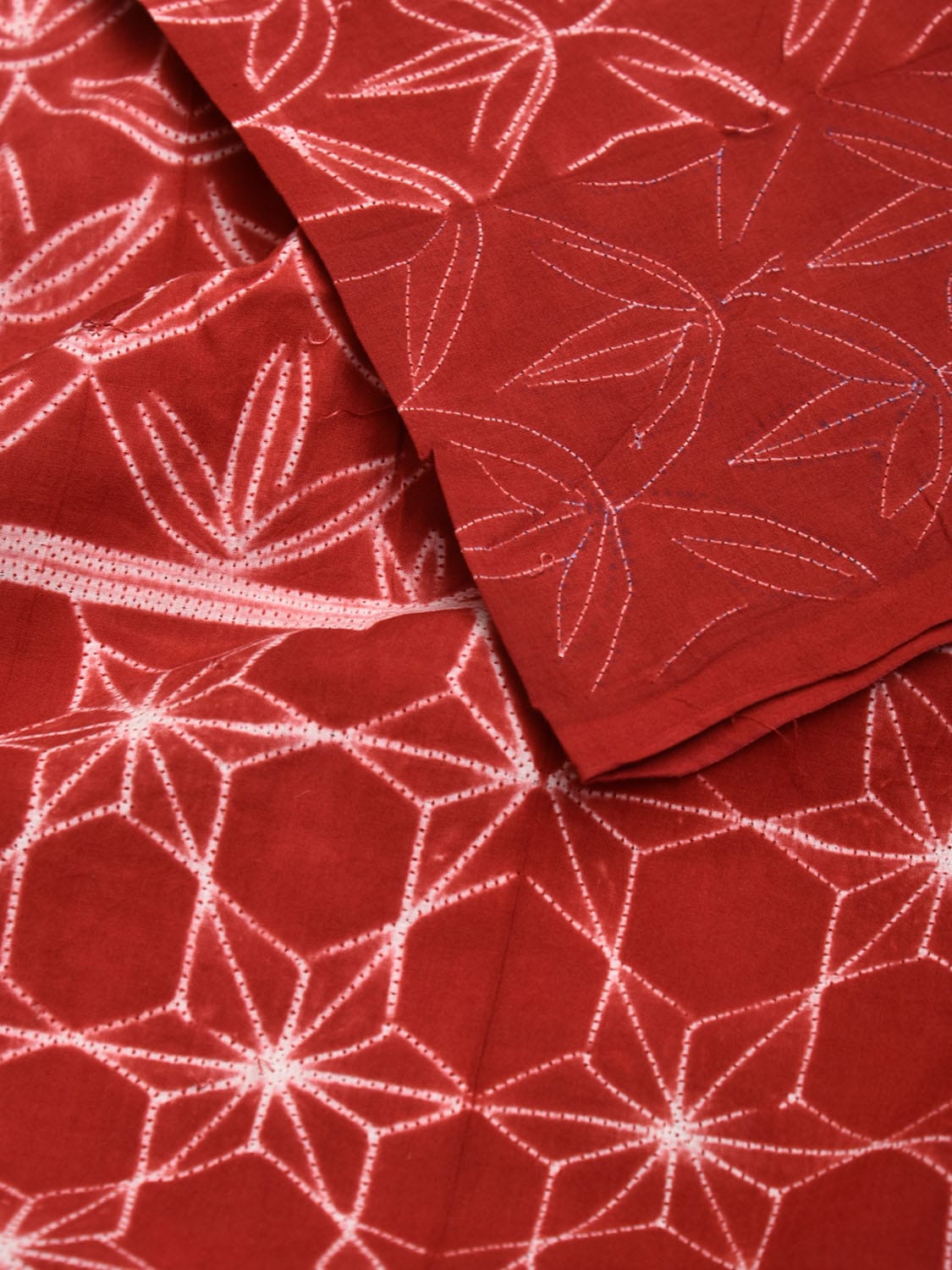 Rust Shibori Cotton Handloom Kurta Fabric with Dual Design 2.5mts f0213