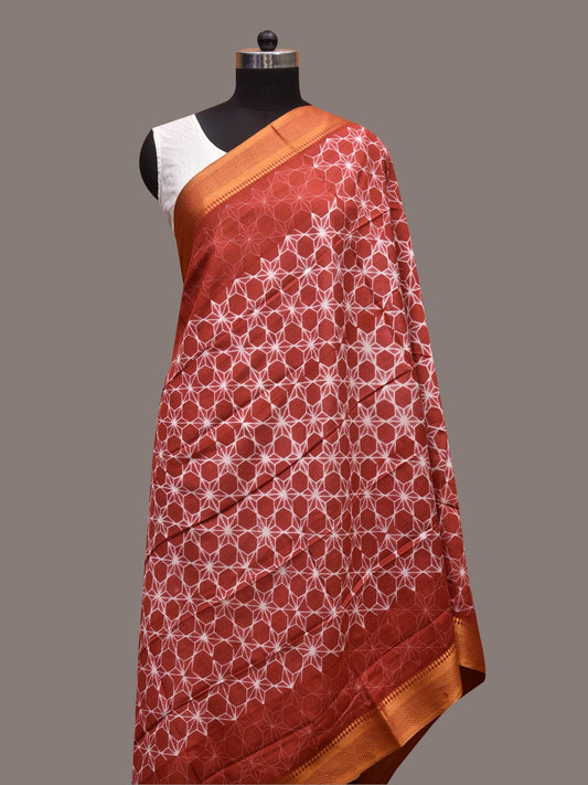 Rust Shibori Sico Dupatta with Geometric and Cows Design ds3620