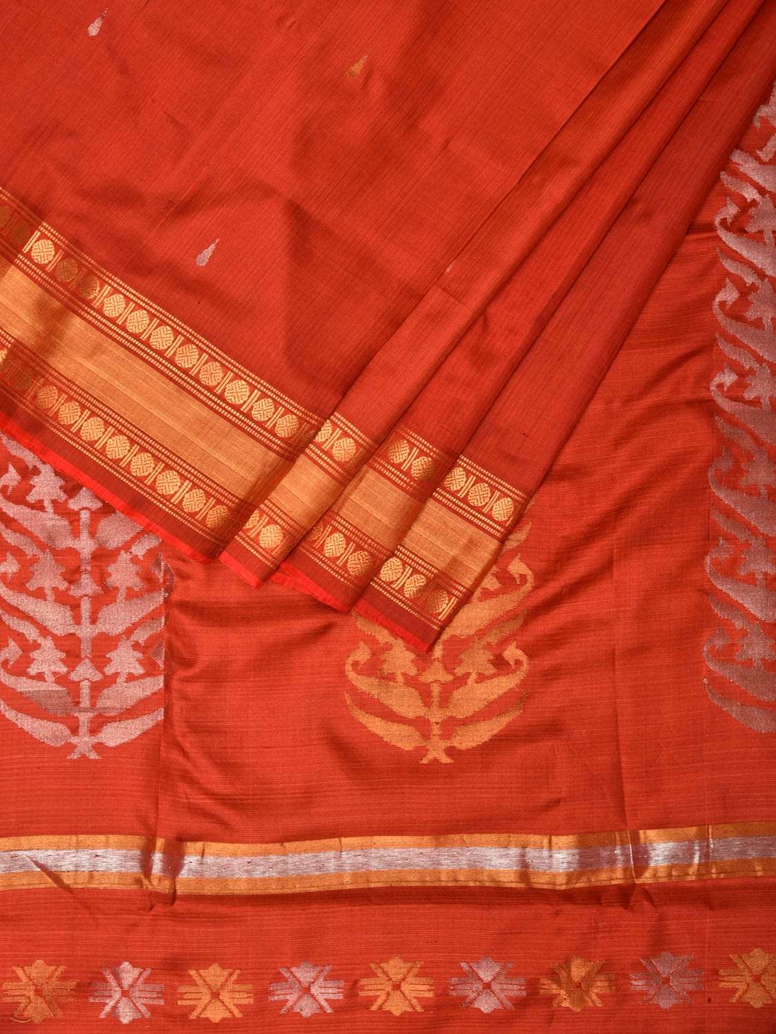 Rust Uppada Silk Handloom Saree with Karpur Pallu Design u2052