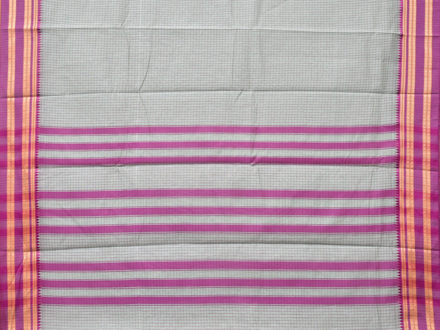 Sea Blue and Purple Bamboo Cotton Saree with Checks Design No Blouse bc0162