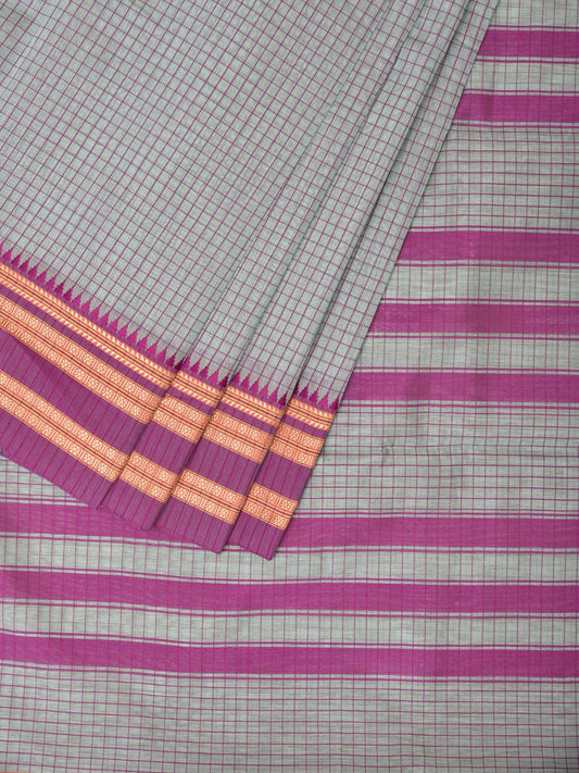 Sea Blue and Purple Bamboo Cotton Saree with Checks Design No Blouse bc0162