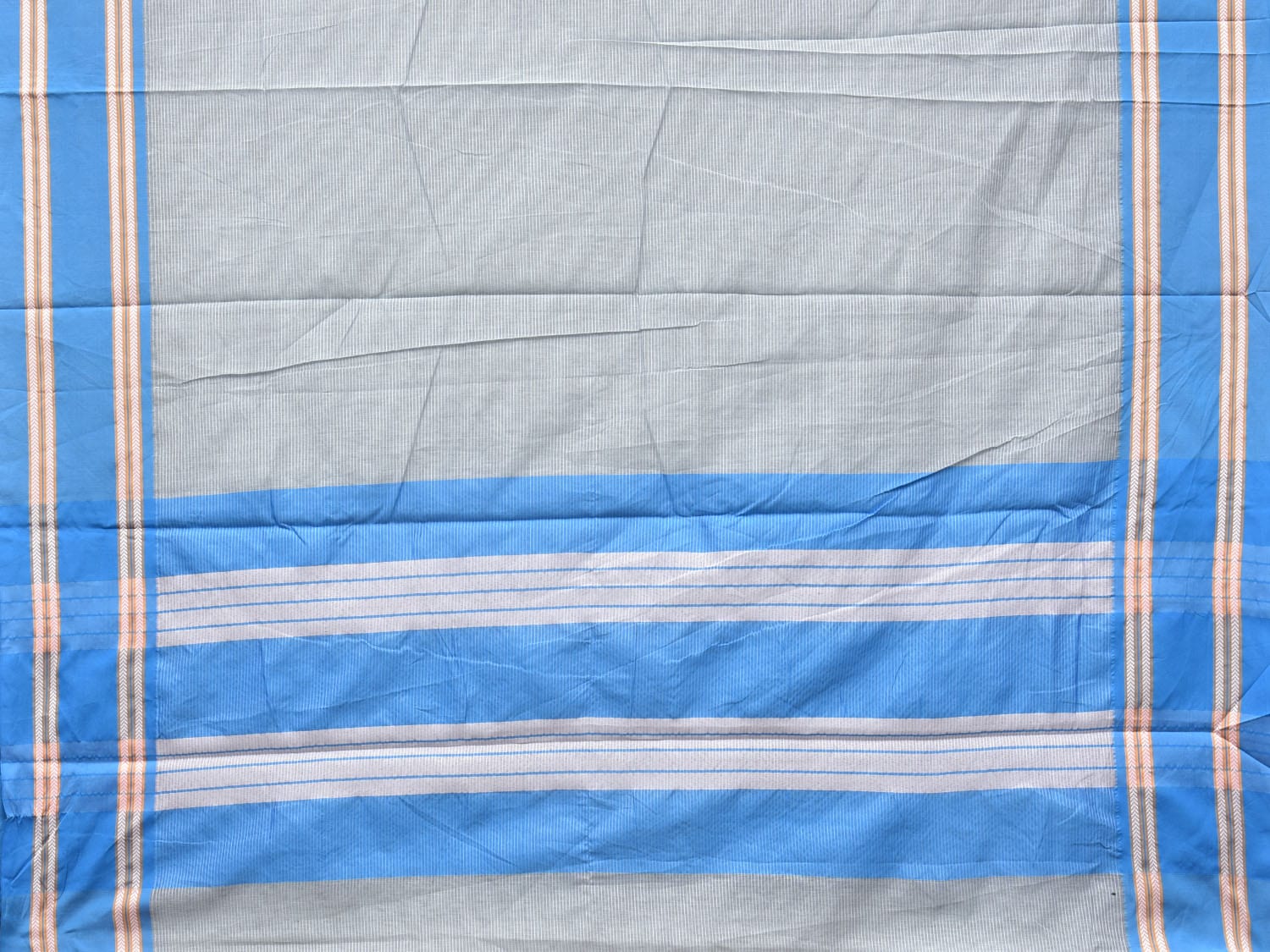 Sea Blue Bamboo Cotton Saree with Strips Design No Blouse bc0193