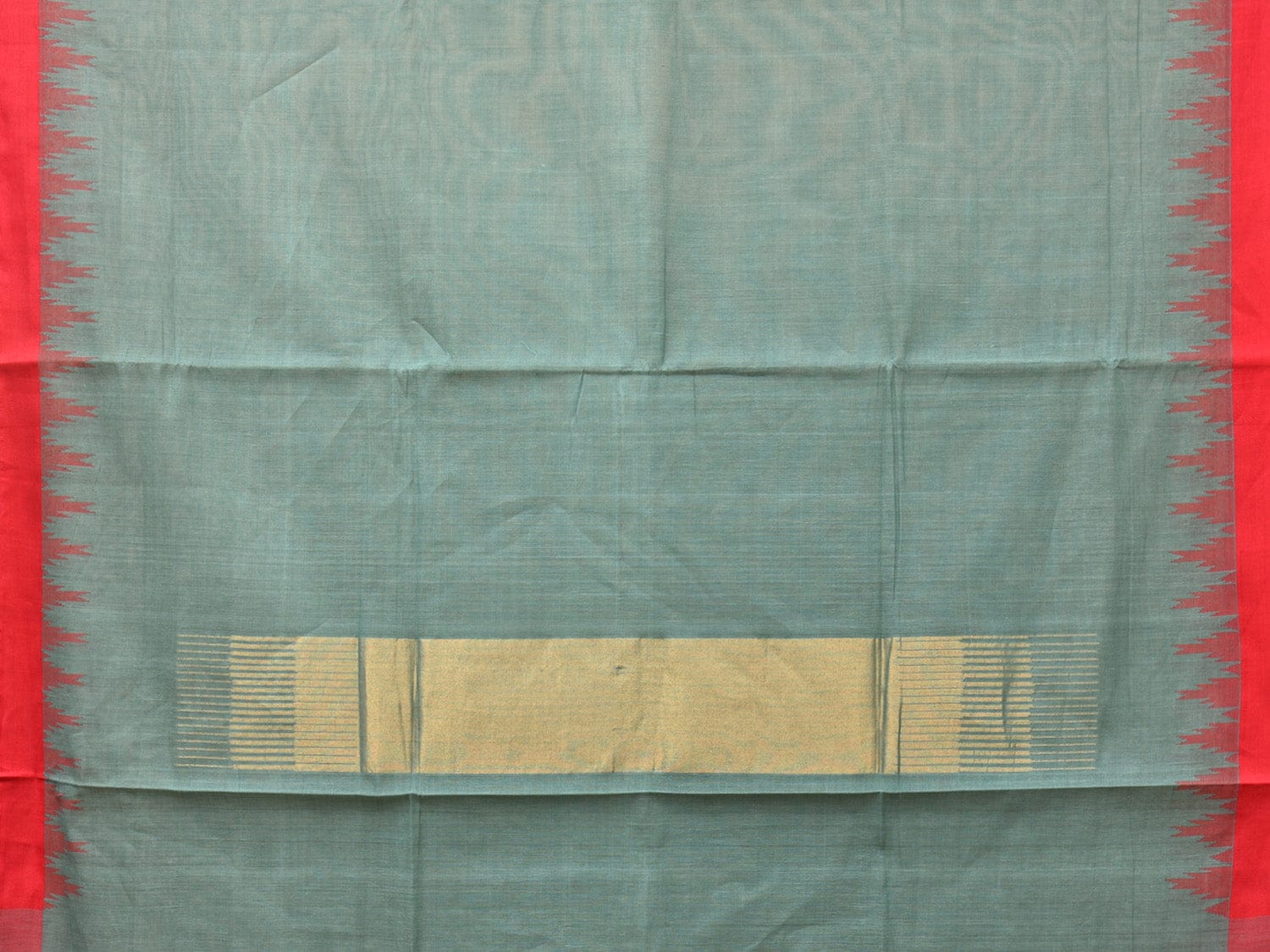 Sea Blue Khadi Cotton Handloom Plain Saree with Temple Border Design kh0624