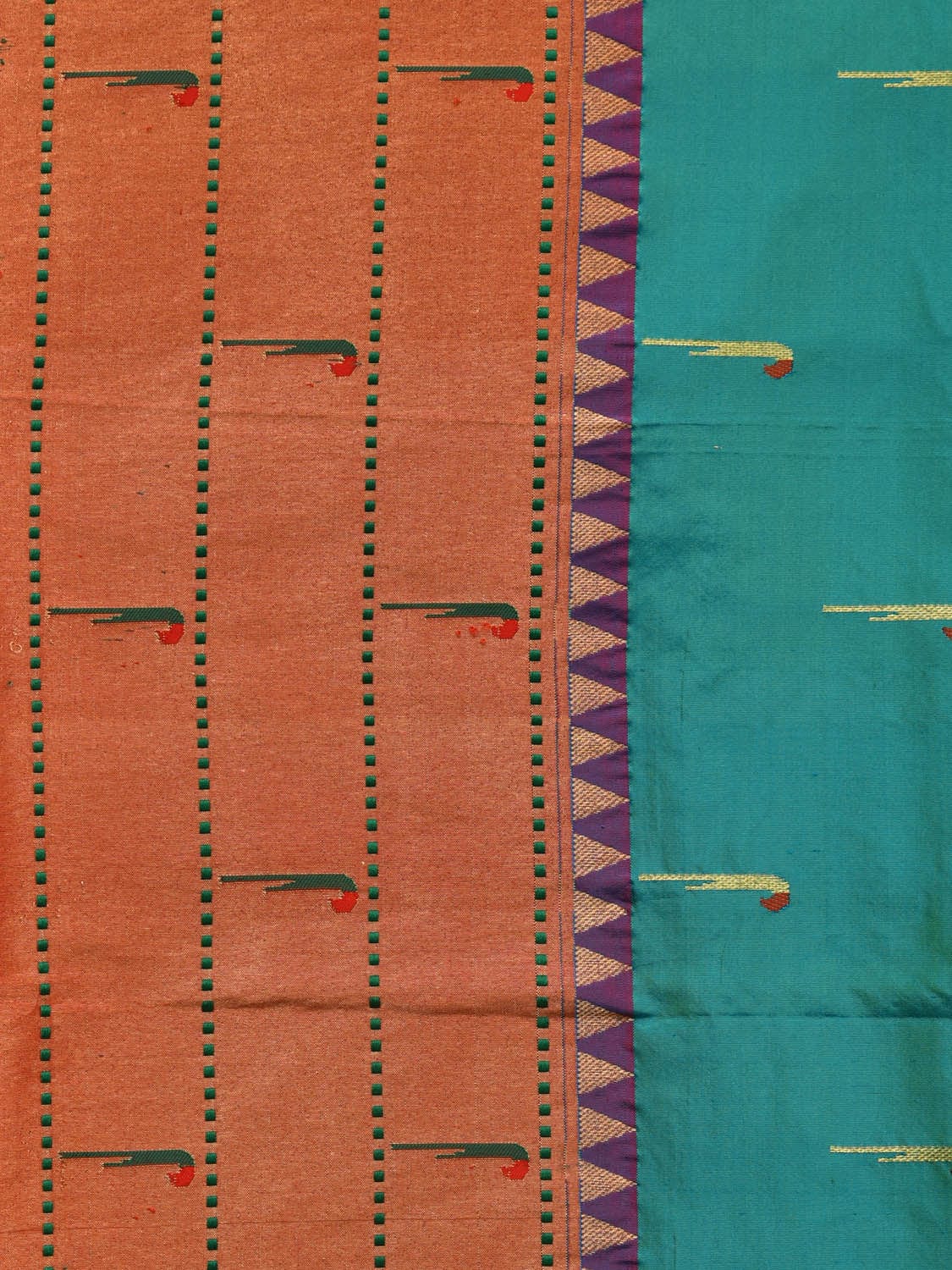 Sea Blue Paithani Silk Handloom Saree with Triple Muniya Border and Pallu Design p0481