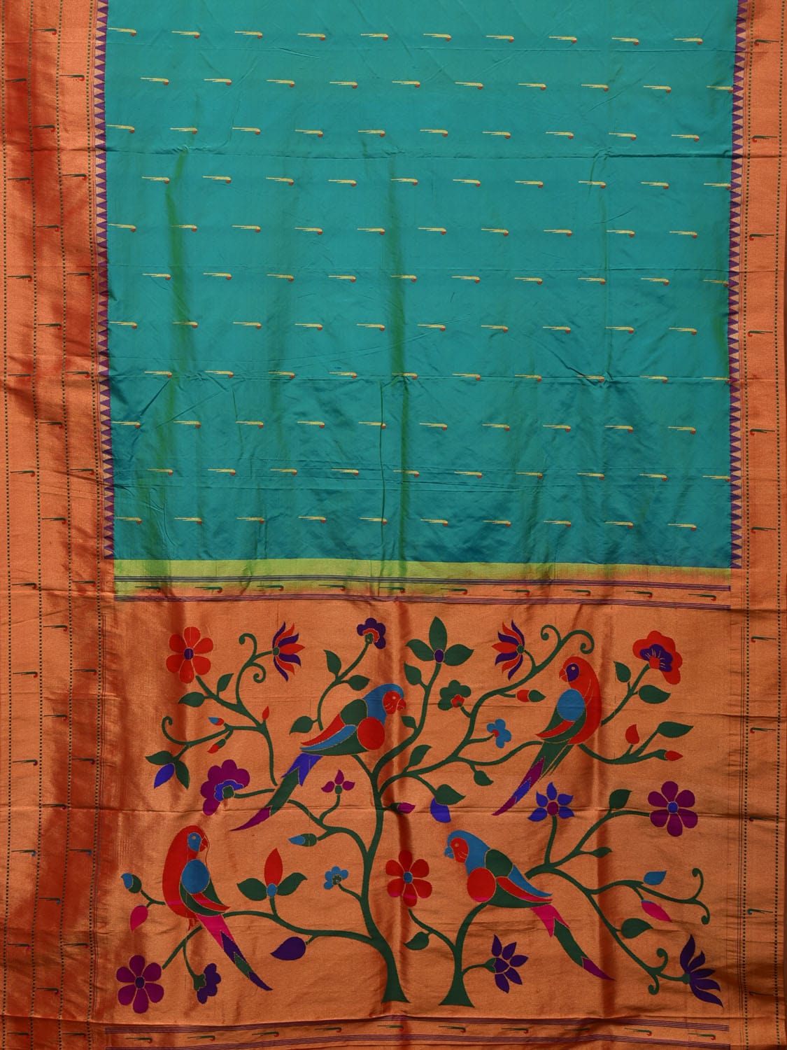 Sea Blue Paithani Silk Handloom Saree with Triple Muniya Border and Pallu Design p0481