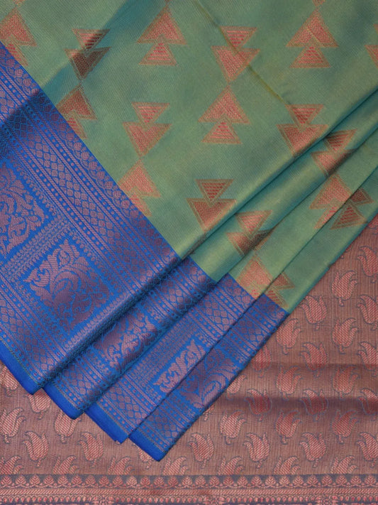 Sea Green and Blue Banaras Katan Silk Saree with Border and Body Butta Design b0056ds