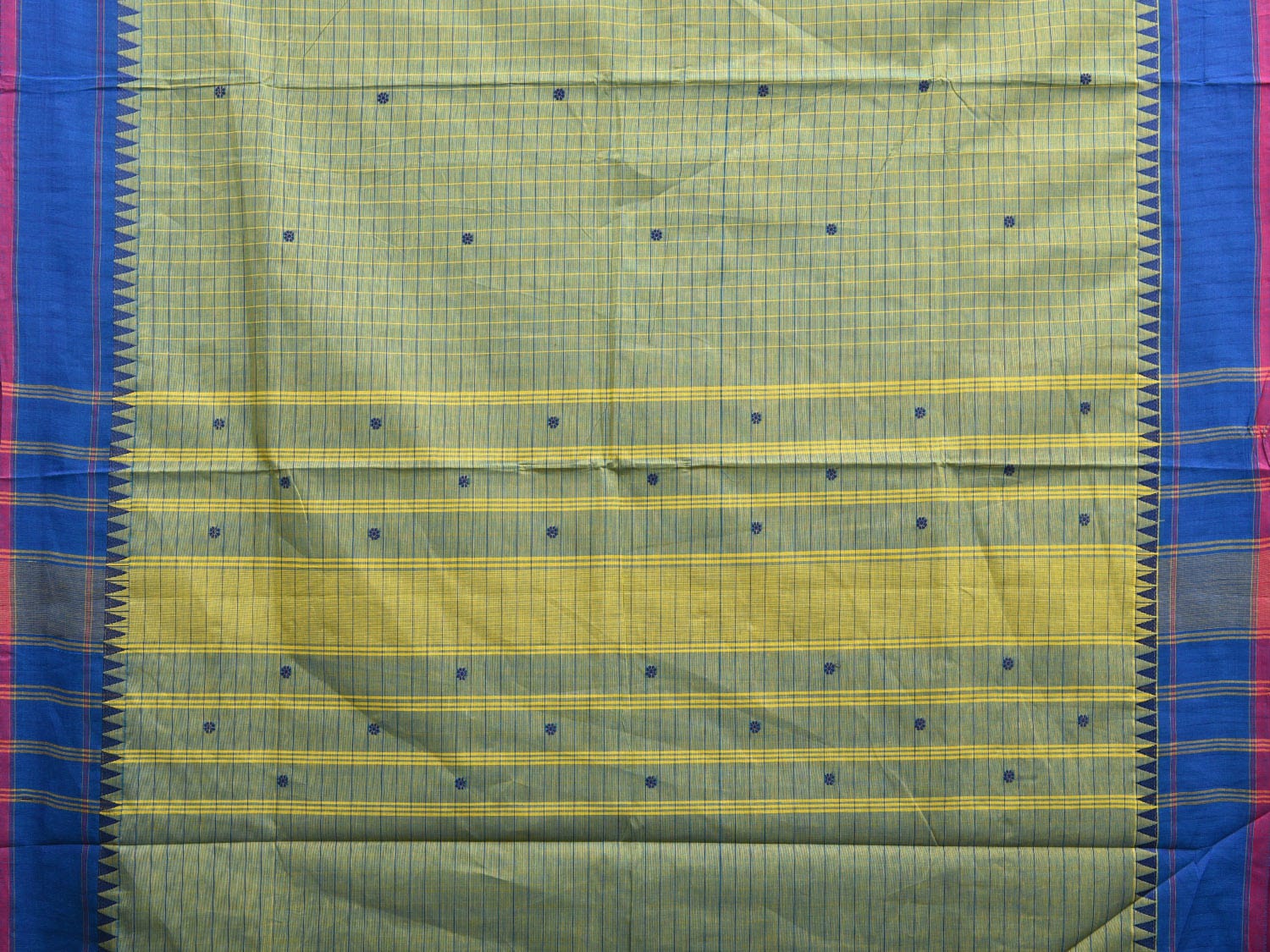 Sea Green and Blue Kanchipuram Cotton Saree with Strips Pallu and Checks Design k0739