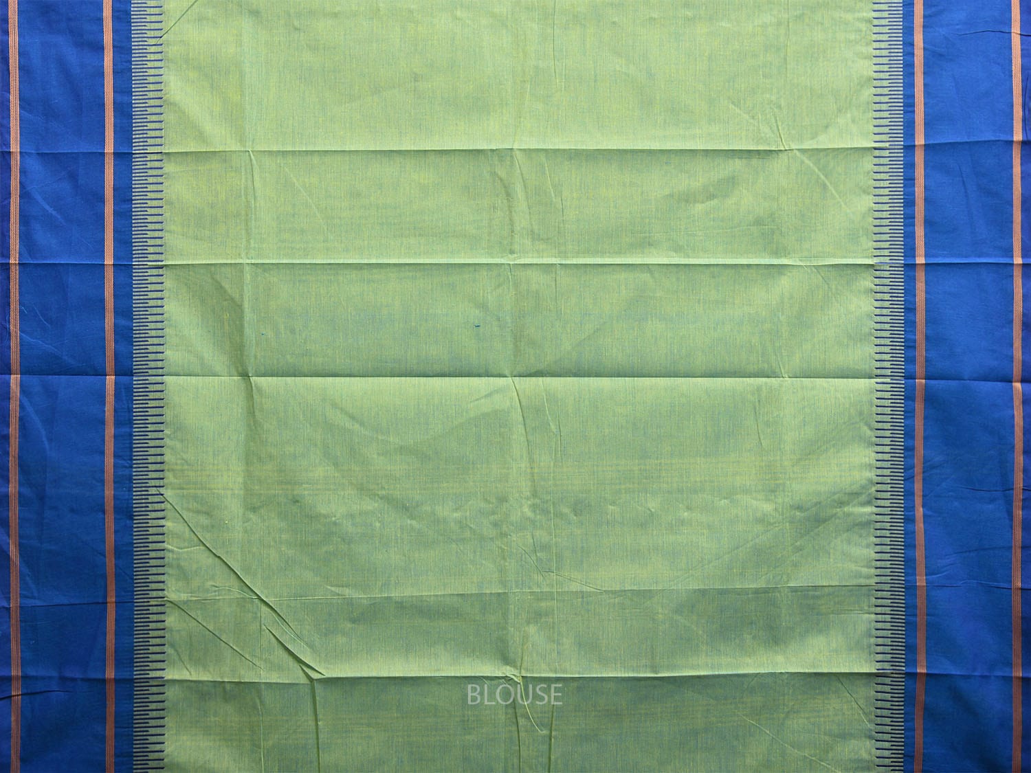 Sea Green and Blue Kanchipuram Cotton Saree with Strips Pallu Design k0796