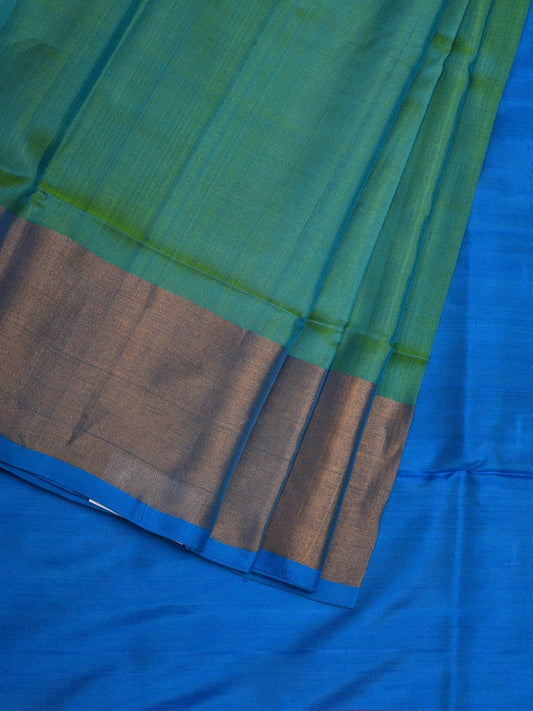 Sea Green and Blue Uppada Silk Handloom Plain Saree with Contrast Pallu Design u1837