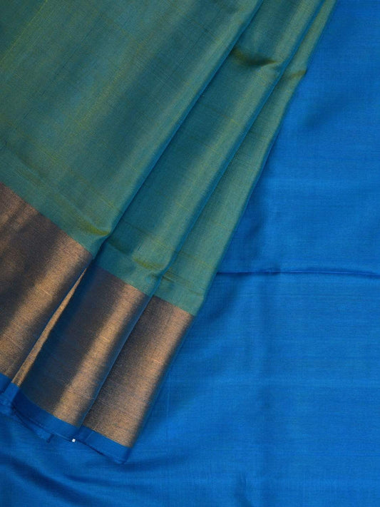 Sea Green and Blue Uppada Silk Handloom Plain Saree with Contrast Pallu u1792