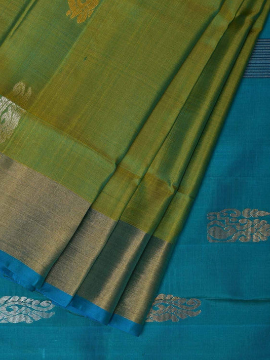 Sea Green and Blue Uppada Silk Handloom Saree with Body Buta Design u1785