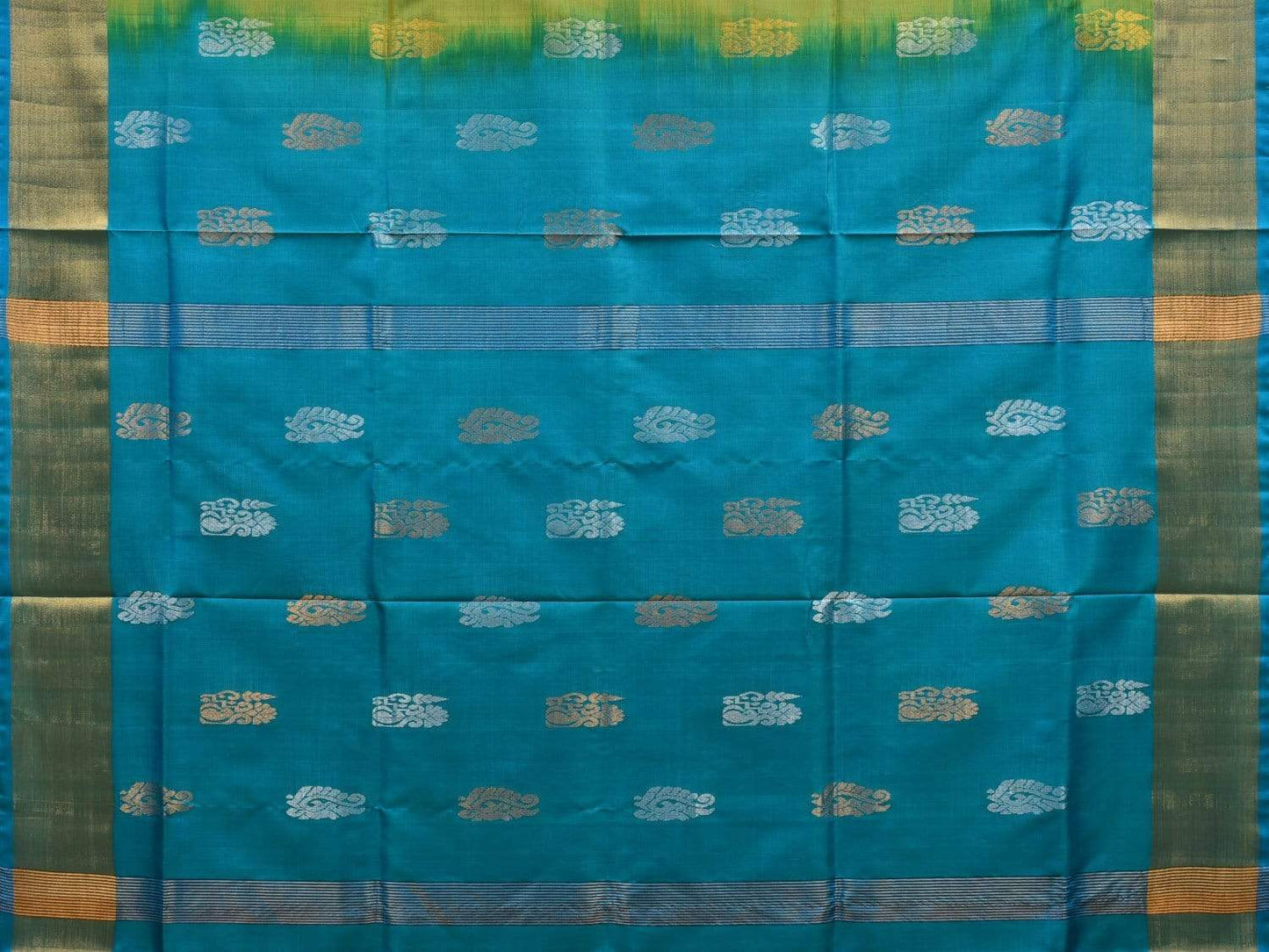 Sea Green and Blue Uppada Silk Handloom Saree with Body Buta Design u1785