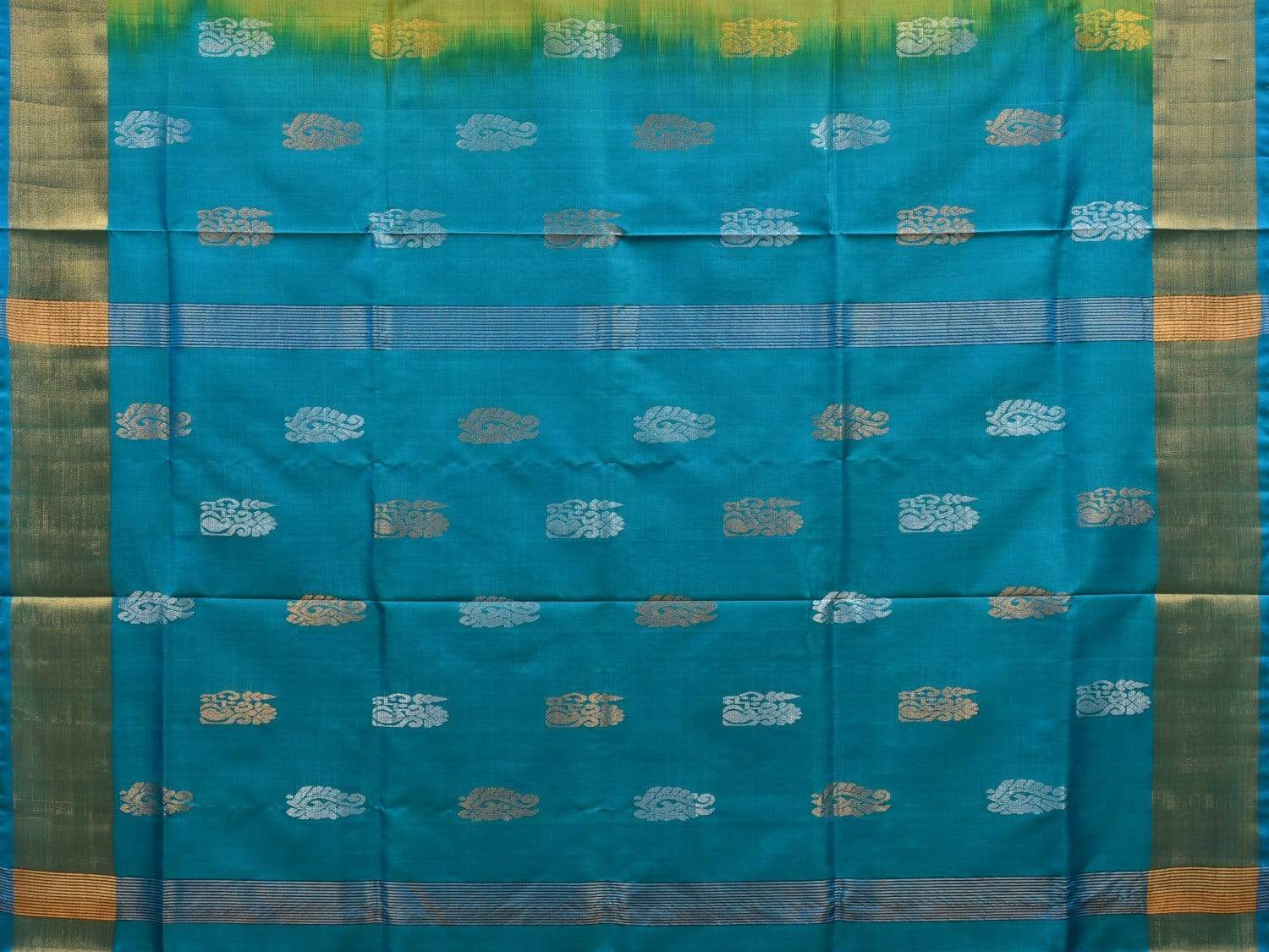 Sea Green and Blue Uppada Silk Handloom Saree with Body Buta Design u1785