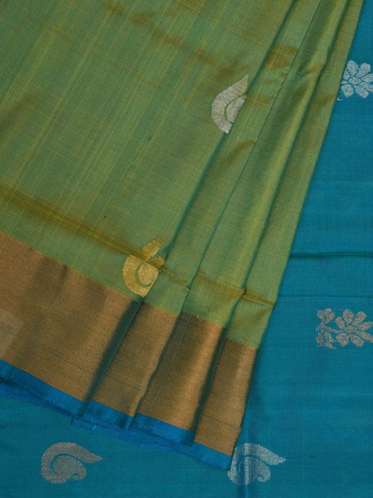 Sea Green and Blue Uppada Silk Handloom Saree with Buta and Contrast Pallu Design u1814