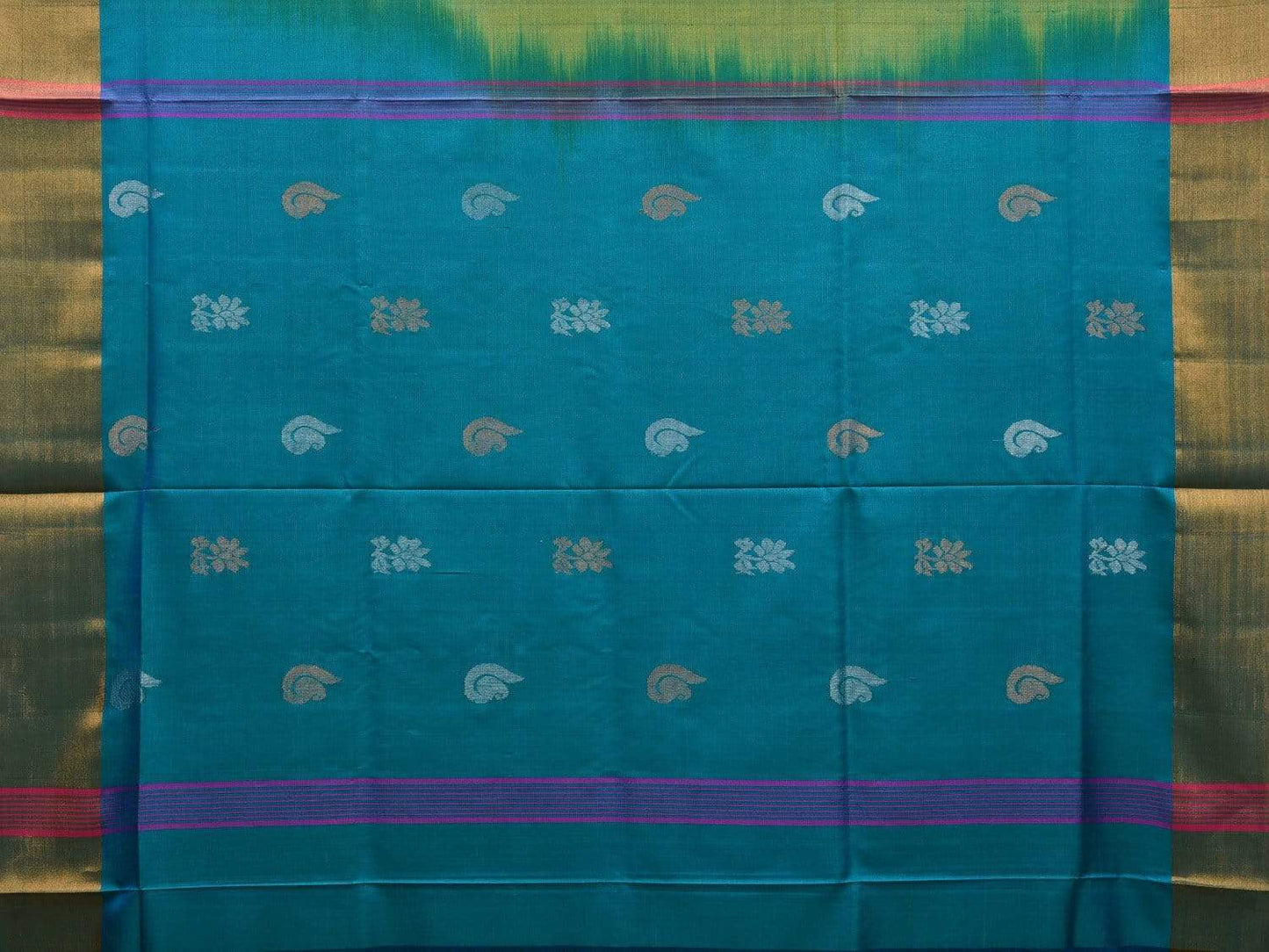 Sea Green and Blue Uppada Silk Handloom Saree with Buta and Contrast Pallu Design u1814