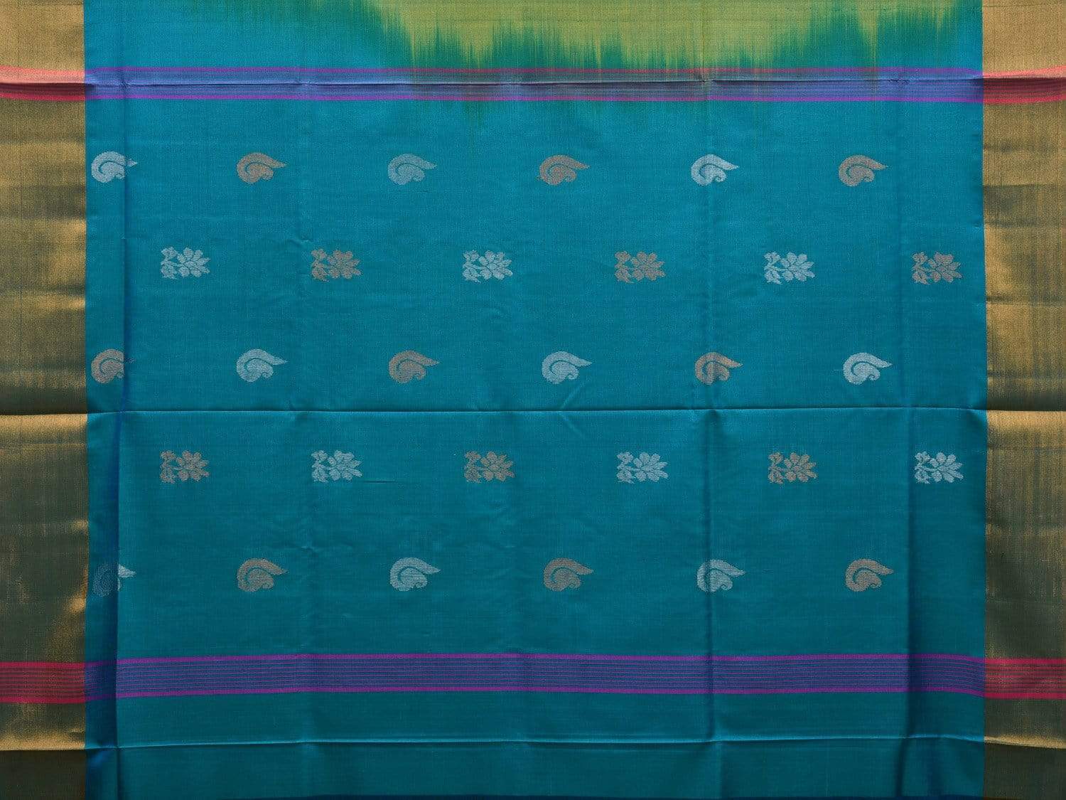Sea Green and Blue Uppada Silk Handloom Saree with Buta and Contrast Pallu Design u1814