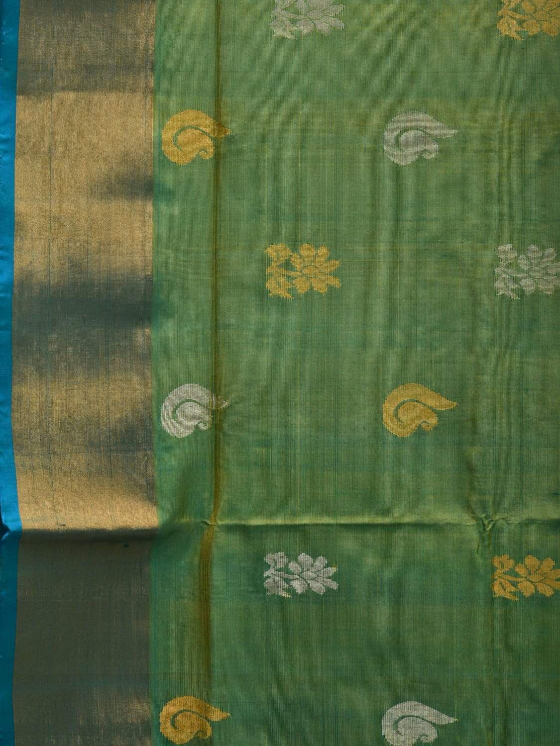 Sea Green and Blue Uppada Silk Handloom Saree with Buta and Contrast Pallu Design u1814