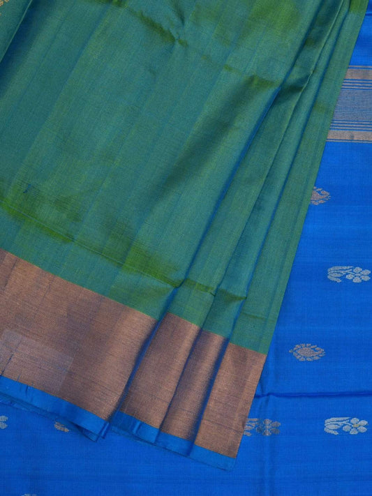 Sea Green and Blue Uppada Silk Handloom Saree with Buta and Contrast Pallu Design u1815