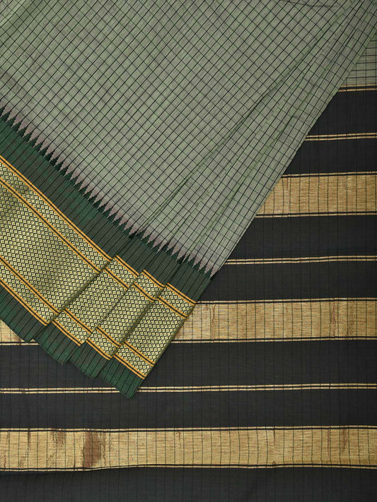 Sea Green and Dark Green Bamboo Cotton Saree with Checks Design No Blouse bc0648