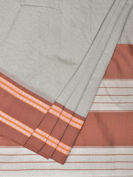 Sea Green and Fawn Bamboo Cotton Saree with Strips Design No Blouse bc0215