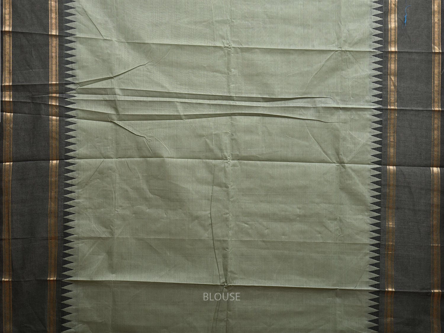 Sea Green and Grey Kanchipuram Cotton Saree with Strips Pallu and Temple Border Design k0751