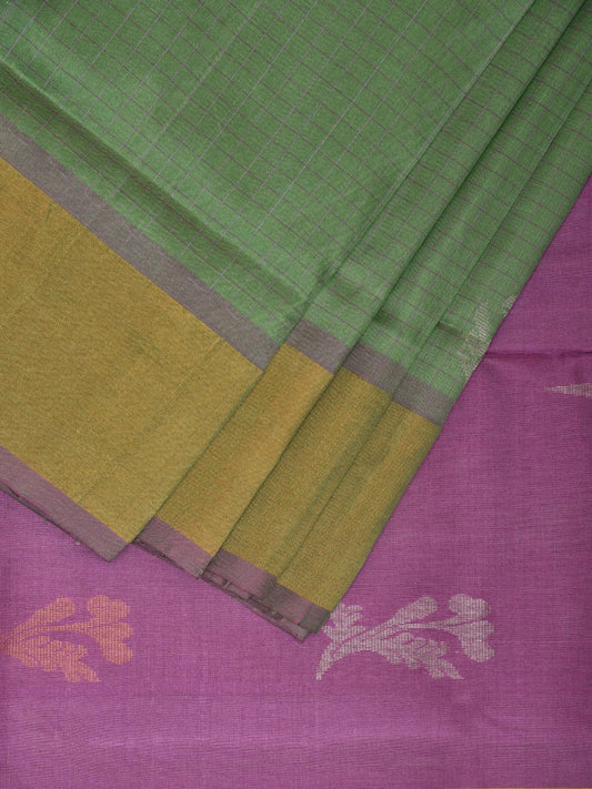 Sea Green and Lavender Uppada Plain Silk Handloom Saree with Buta and Contrast Pallu Design u2242