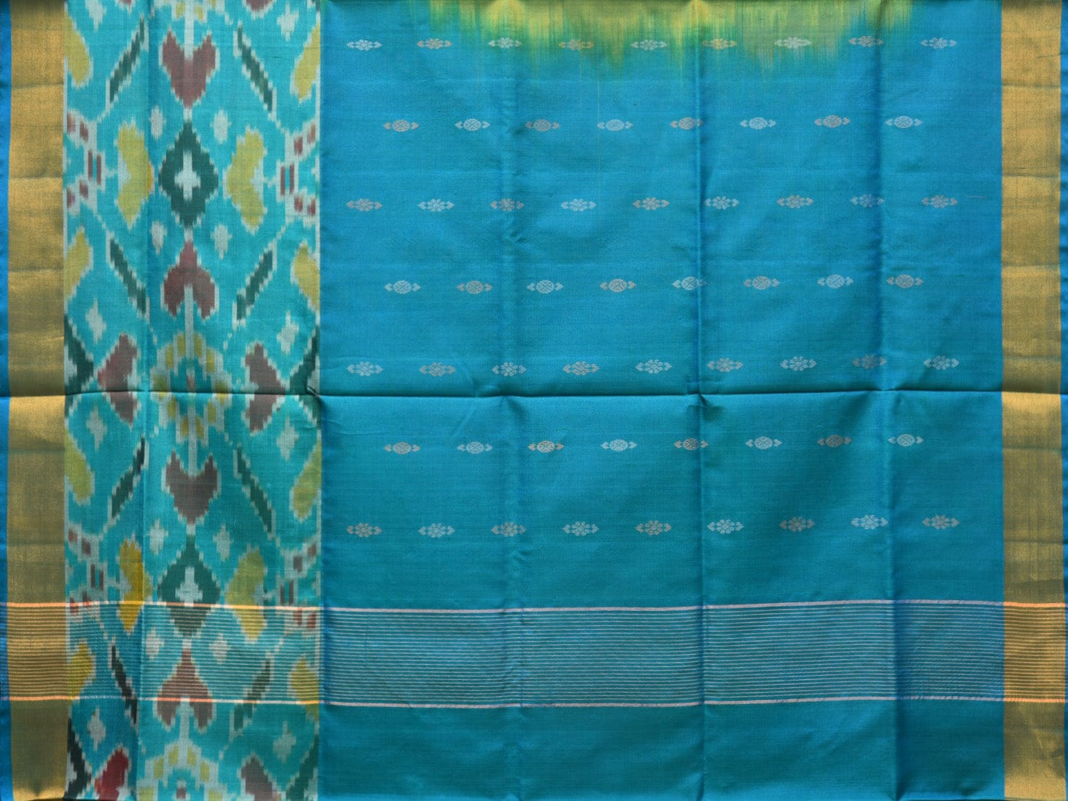 Sea Green and Light Blue Uppada Silk Handloom Saree with Buta and Ikat Border Design u2099