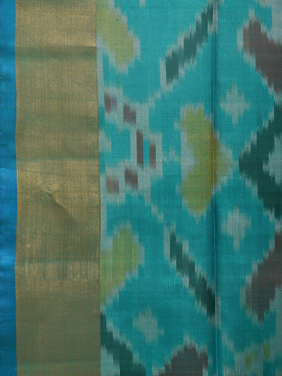 Sea Green and Light Blue Uppada Silk Handloom Saree with Buta and Ikat Border Design u2099
