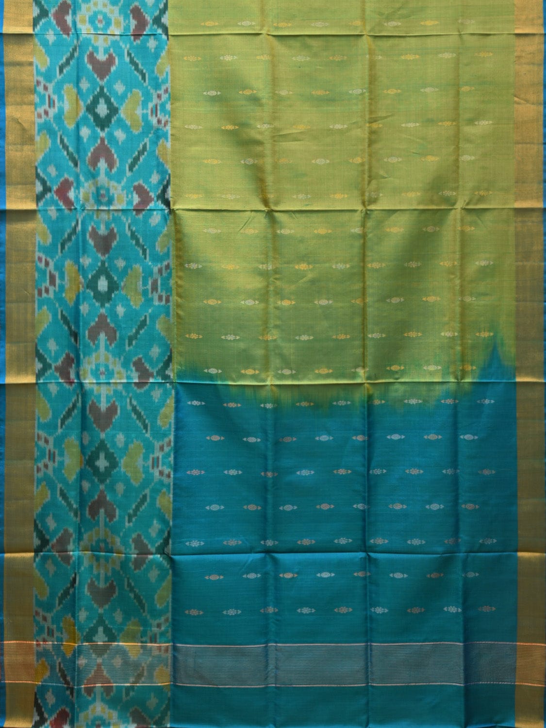 Sea Green and Light Blue Uppada Silk Handloom Saree with Buta and Ikat Border Design u2099