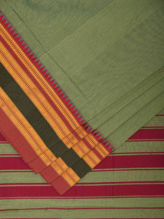 Sea Green and Maroon Bamboo Cotton Plain Saree with Strips Pallu Design No Blouse bc0313
