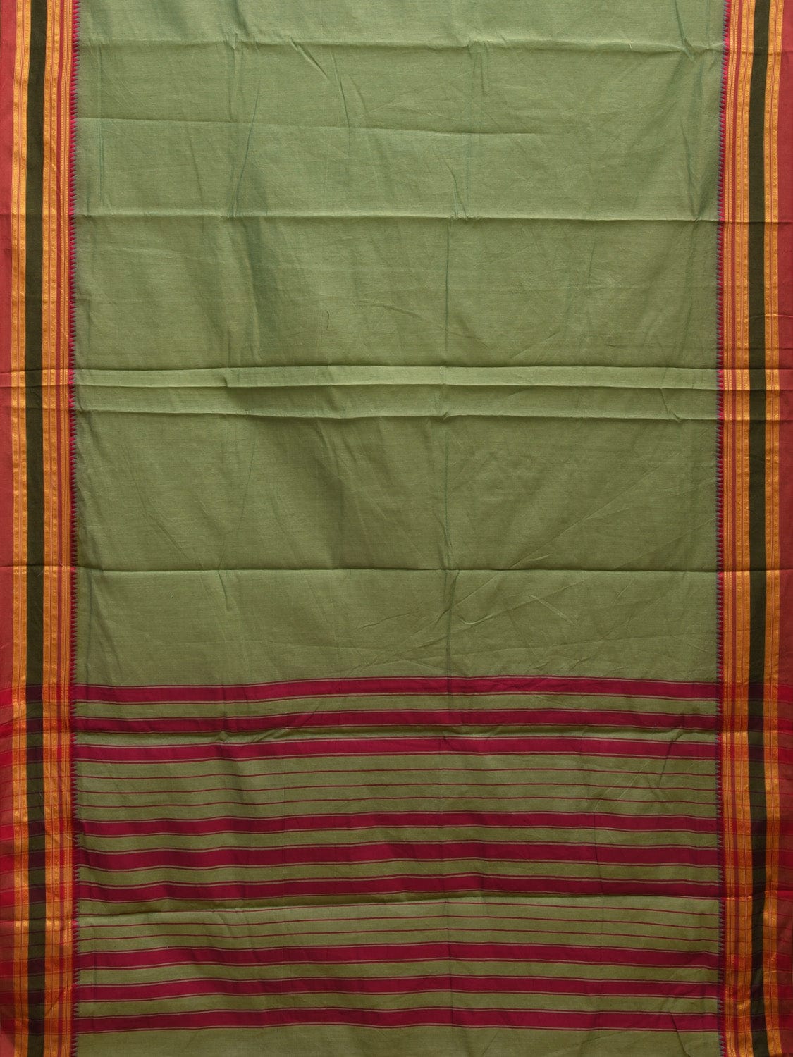 Sea Green and Maroon Bamboo Cotton Plain Saree with Strips Pallu Design No Blouse bc0313