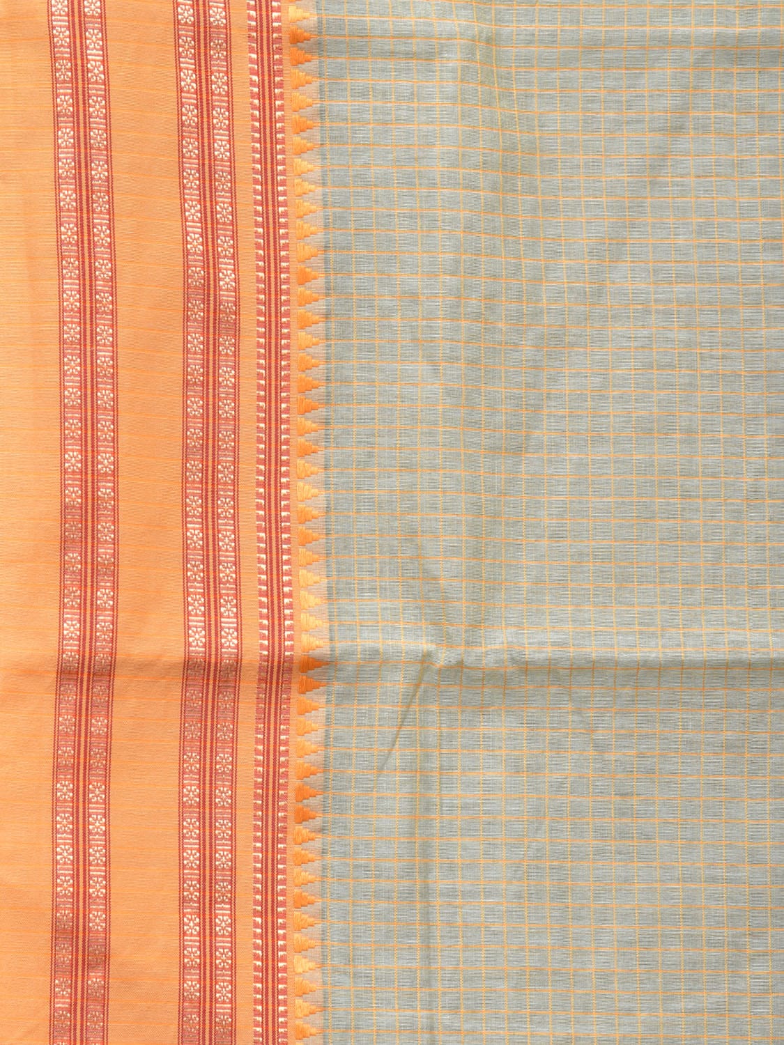 Sea Green and Mustard Bamboo Cotton Saree with Checks Design No Blouse bc0171