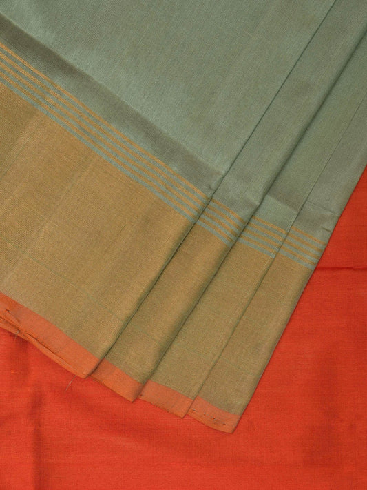 Sea Green and Orange Uppada Plain Silk Handloom Saree with Contrast Pallu Design u2231