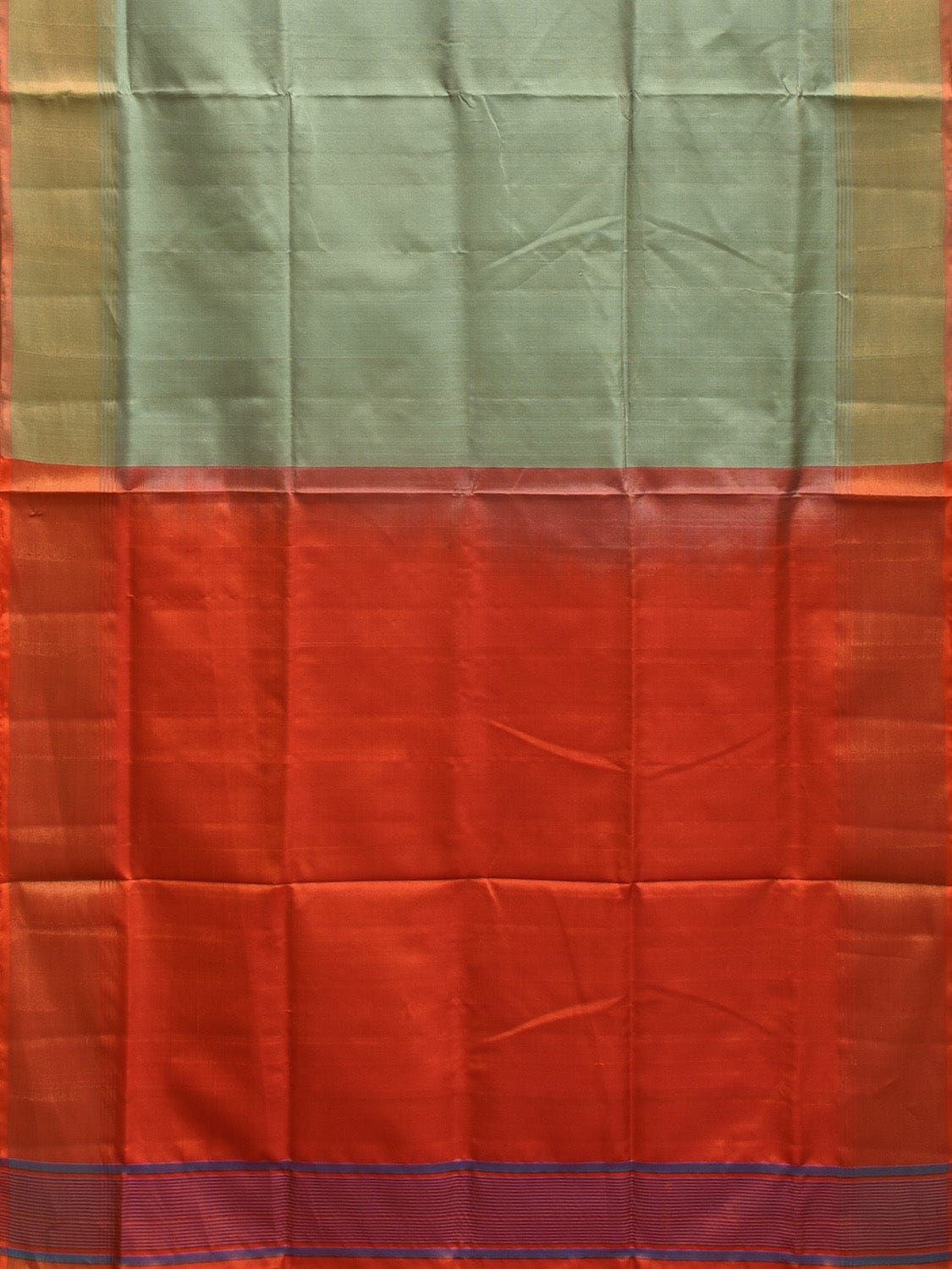 Sea Green and Orange Uppada Plain Silk Handloom Saree with Contrast Pallu Design u2231