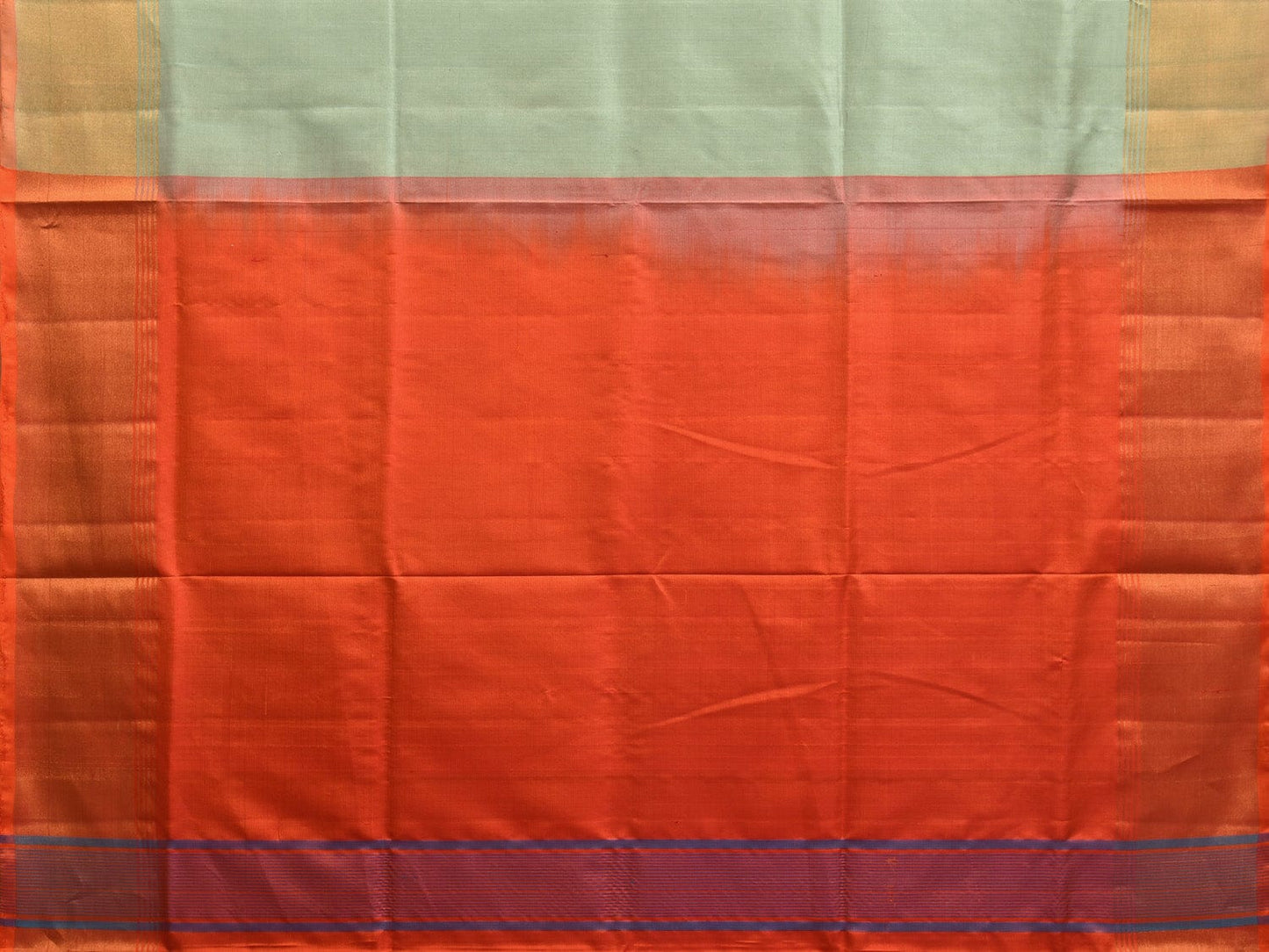 Sea Green and Orange Uppada Plain Silk Handloom Saree with Contrast Pallu Design u2231