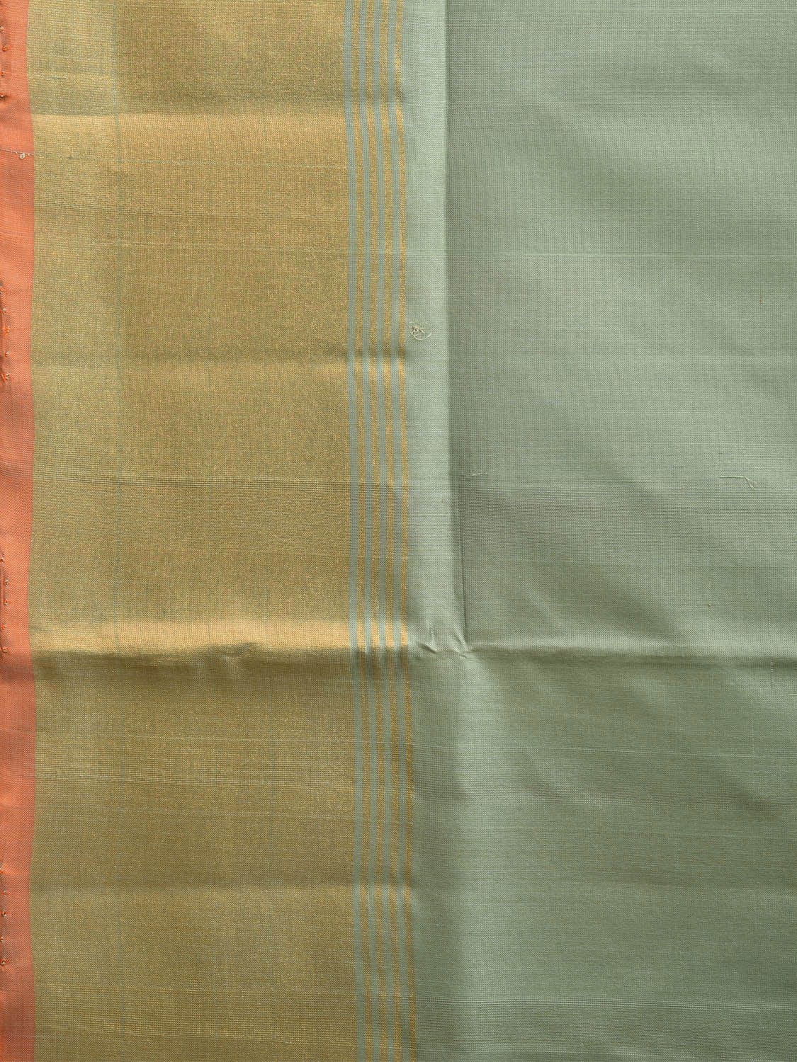 Sea Green and Orange Uppada Plain Silk Handloom Saree with Contrast Pallu Design u2231