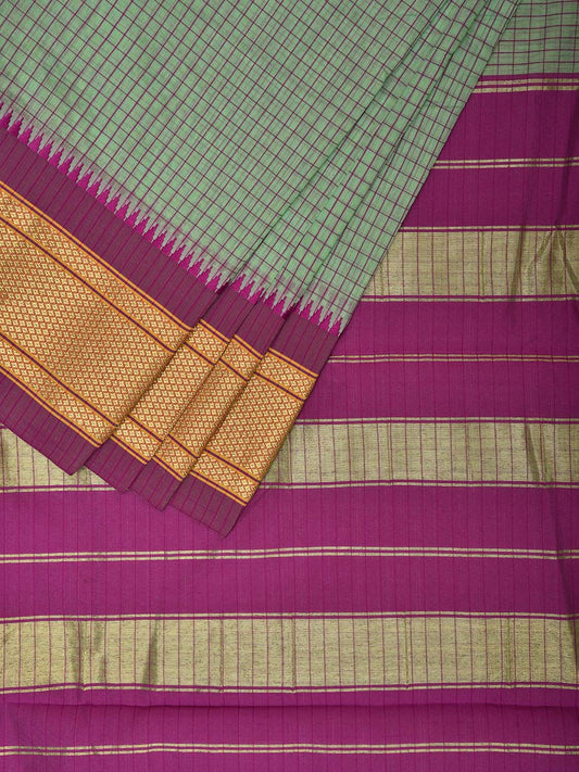 Sea Green and Pink Bamboo Cotton Saree with Checks Design No Blouse bc0645