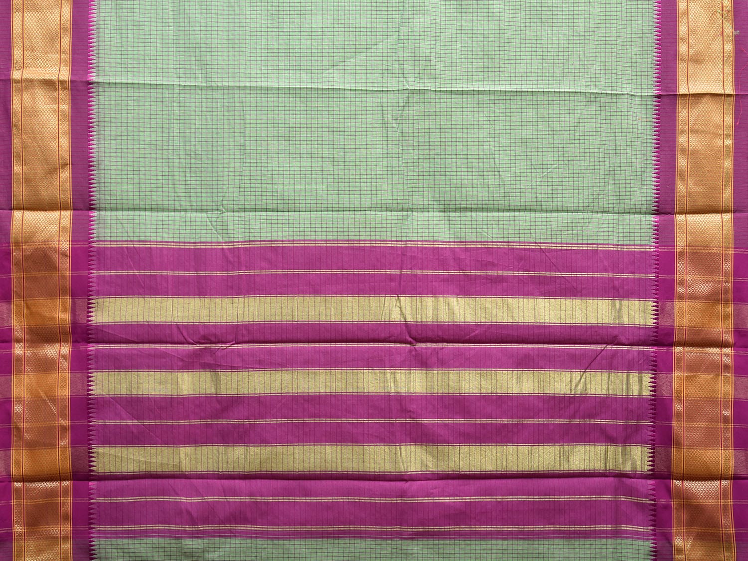 Sea Green and Pink Bamboo Cotton Saree with Checks Design No Blouse bc0645
