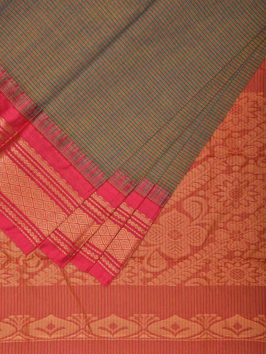 Sea Green and Pink Gadwal Cotton Saree with Checks and Pallu Design g0436