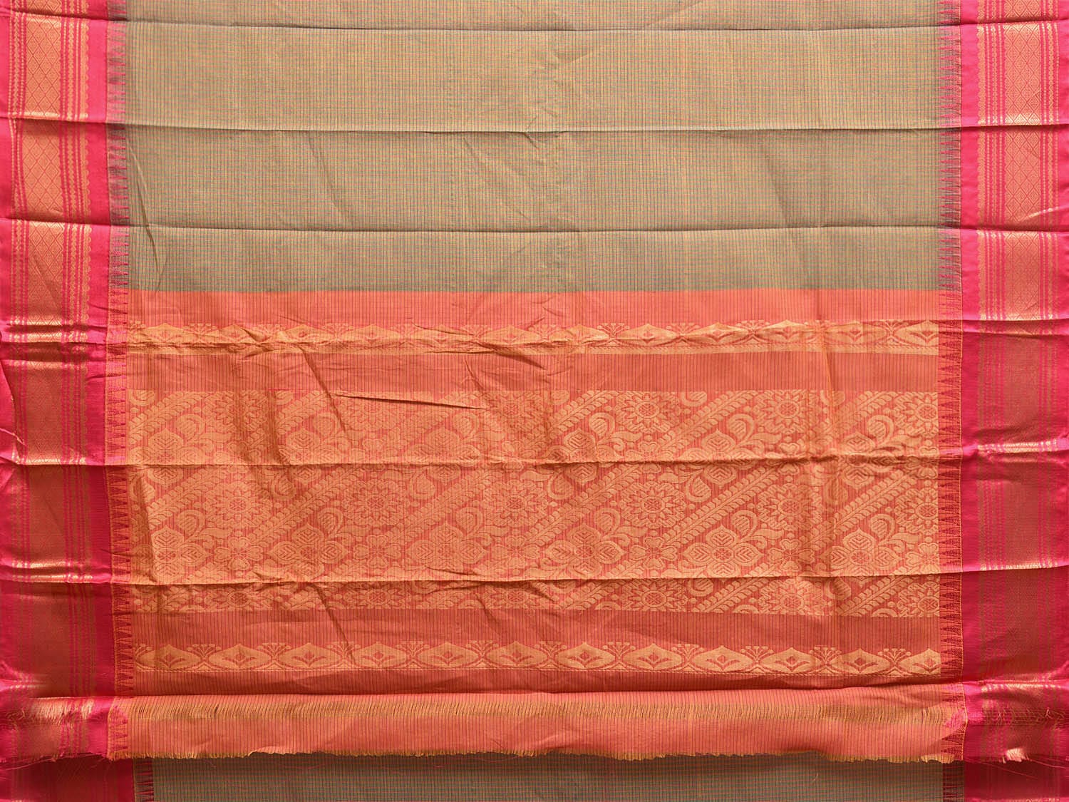 Sea Green and Pink Gadwal Cotton Saree with Checks and Pallu Design g0436